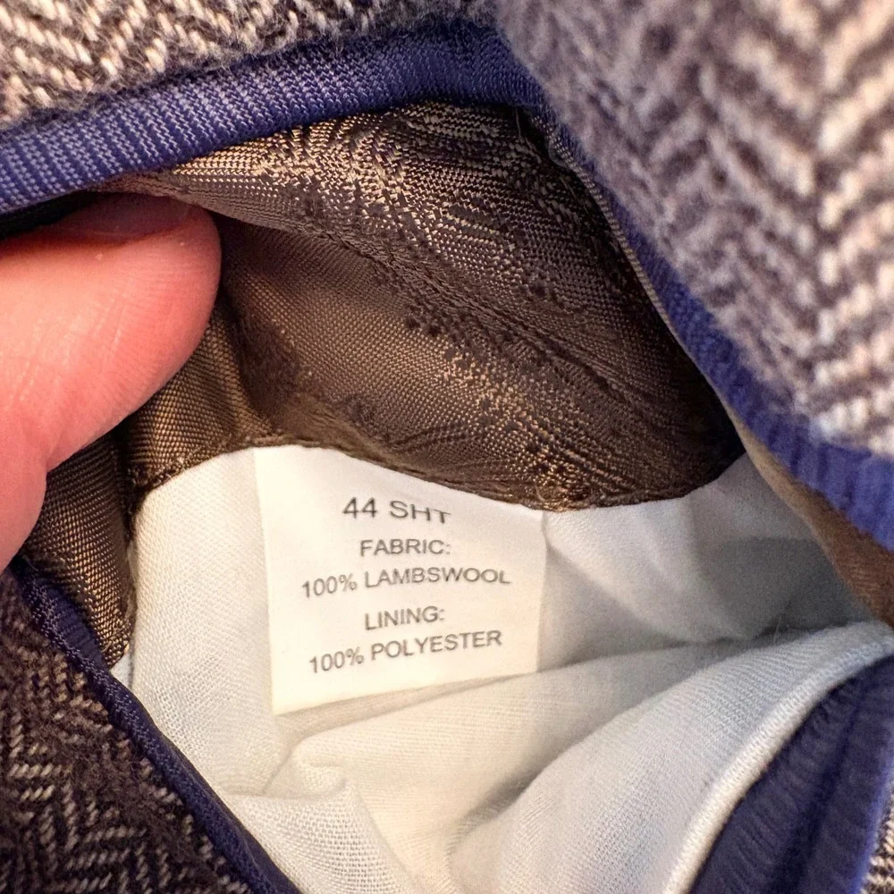 Adolfo Mens 44 Short Brown Herringbone 100% Lambswool Blazer Sport Coat Jacket